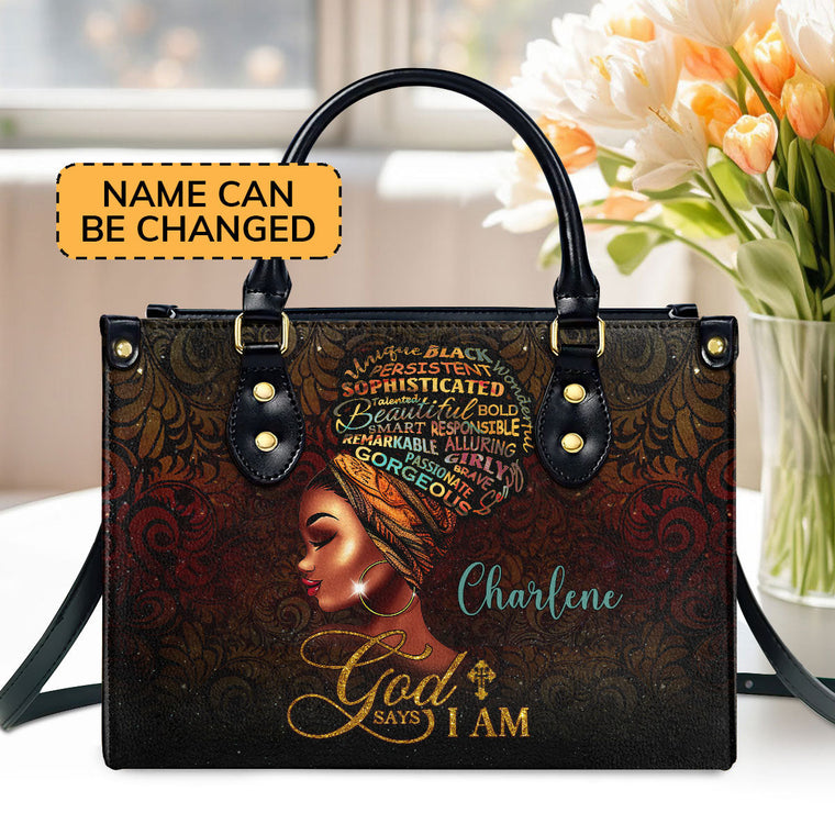 God Says I Am - Personalized Leather Handbag GMJSLB200008