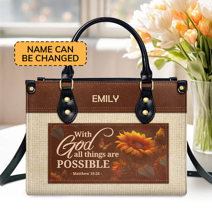With God All Things Are Possible - Personalized Leather Handbag GMJSLB200010
