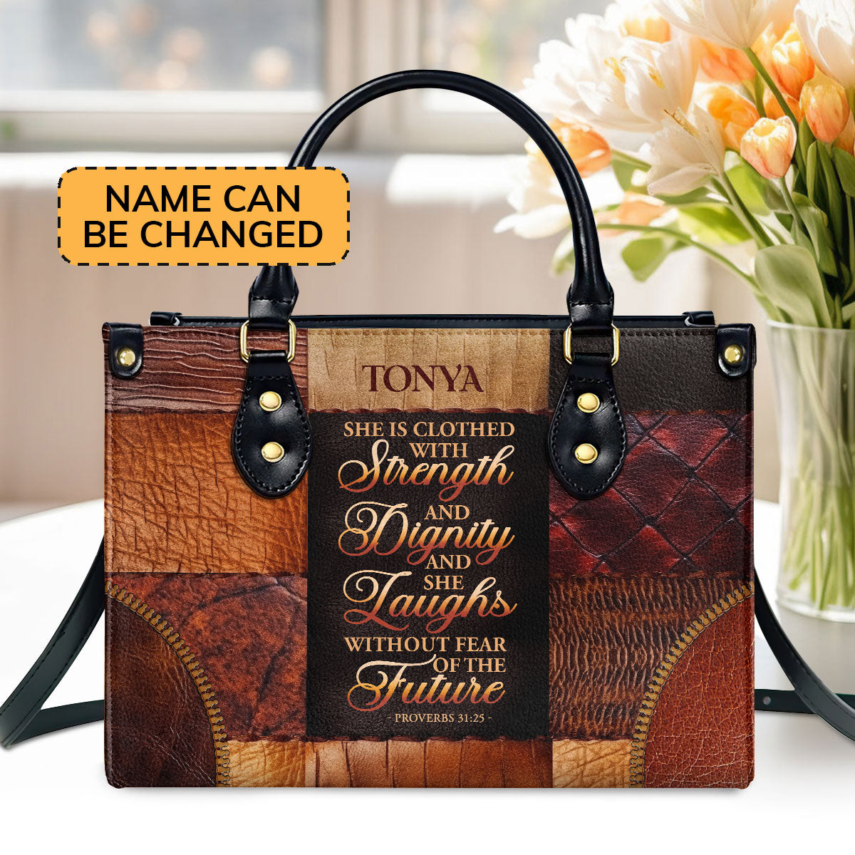 She Is Clothed With Strength and Dignity - Personalized Leather Handbag GMJSLB200037