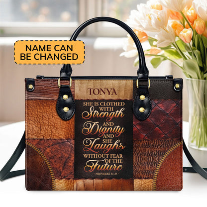 She Is Clothed With Strength and Dignity - Personalized Leather Handbag GMJSLB200037