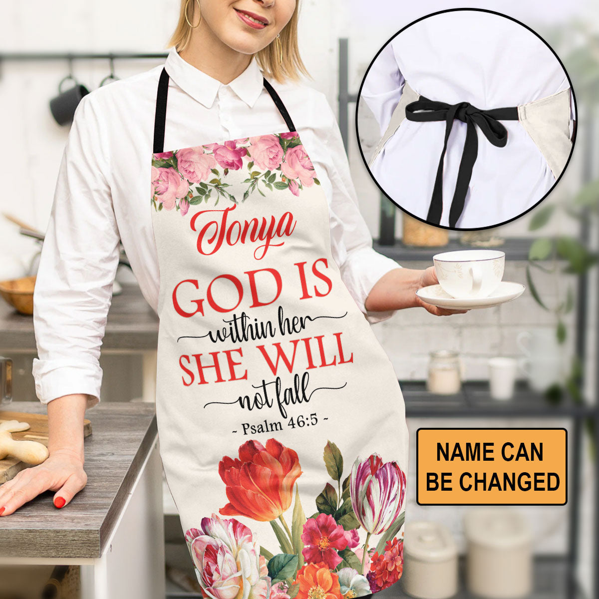 Psalm 46:5 Gift for Her - Personalized Floral Apron