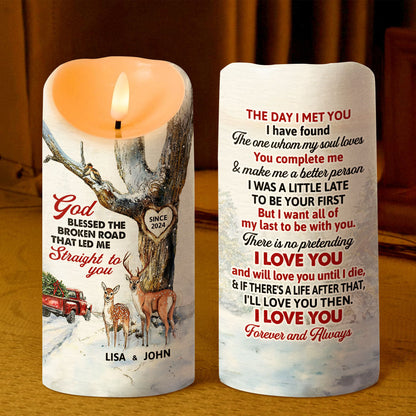 God Blessed The Broken Road - Personalized Flameless LED Candle