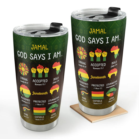 God Says I Am - Personalized Stainless Steel Tumbler GSTJS10209