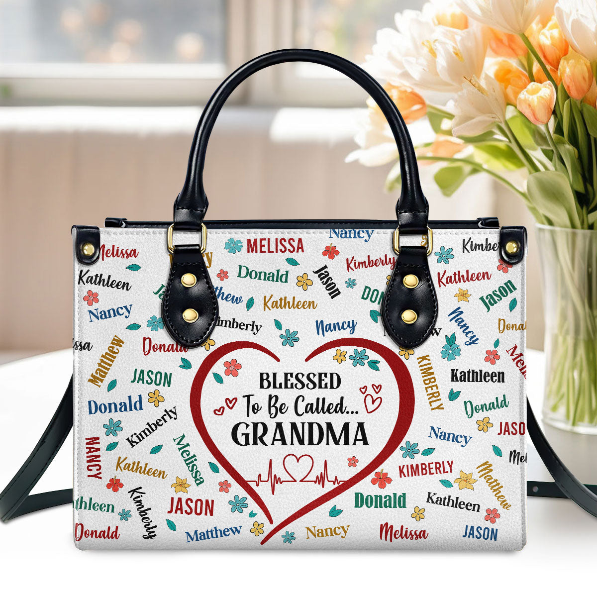 Blessed To Be Called Grandma - Personalized Leather Handbag GMJSLB200090