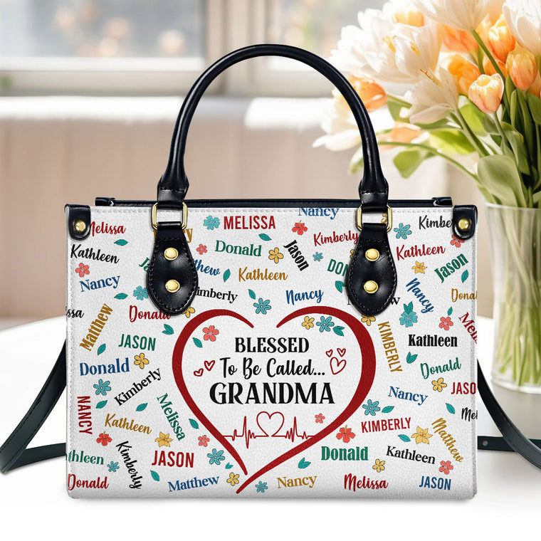 Blessed To Be Called Grandma - Personalized Leather Handbag GMJSLB200090