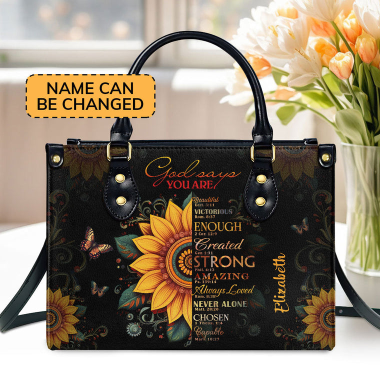 Sunflower Faith Quote - Personalized Leather Handbag GMJSLB200028