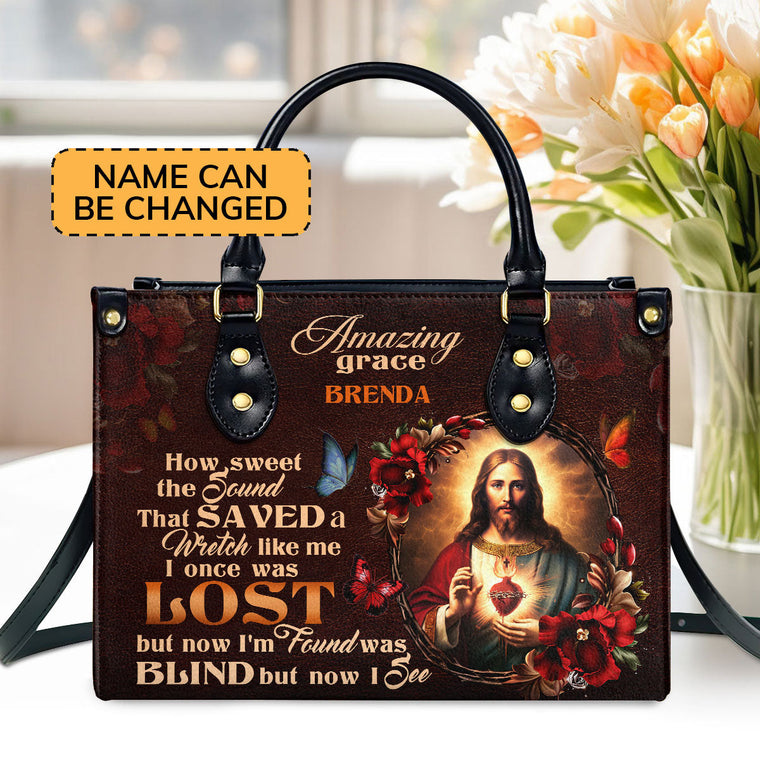 Jesus Amazing Grace - Leather Handbag - Personalized Christian Gift GMJSLB200023
