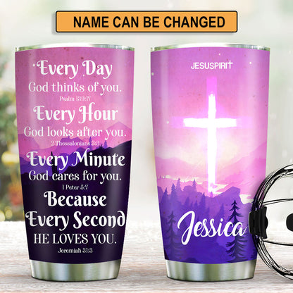 God Thinks Of You - Personalized Cross Tumbler