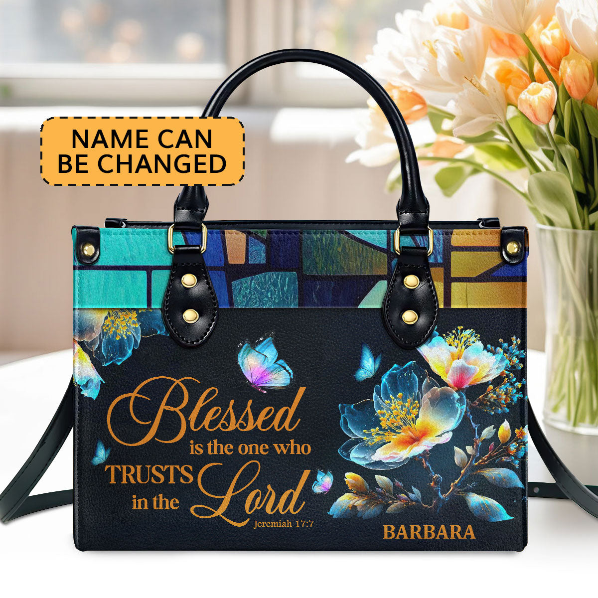 Blessed Is The One Who Trusts - Personalized Leather Handbag GMJSLB200058