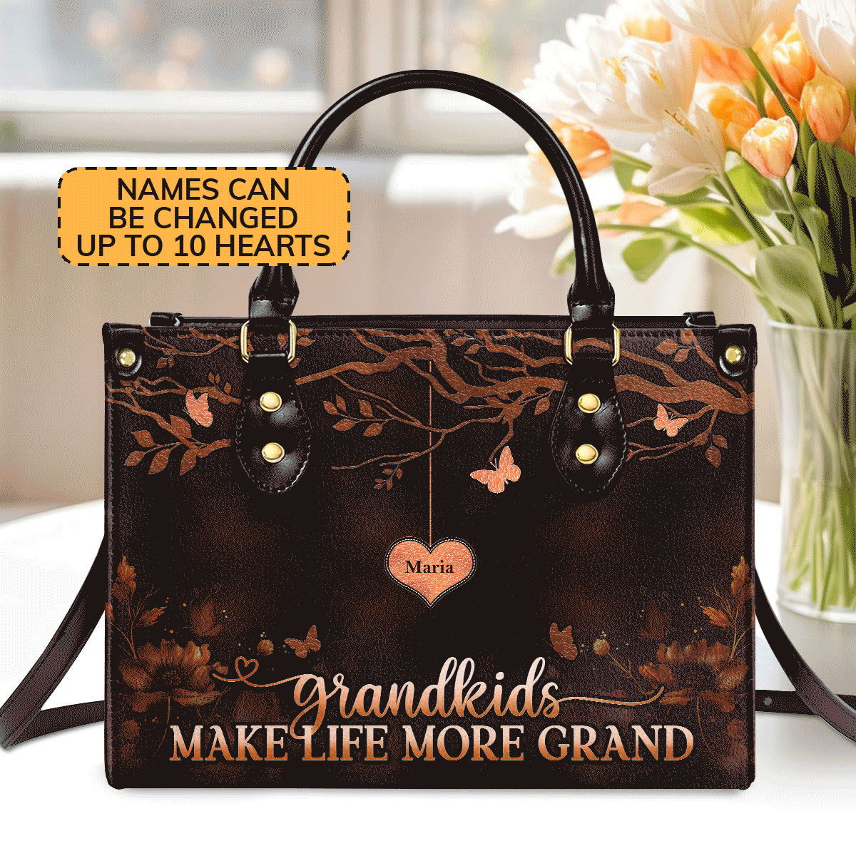 Grandkids Make Life More Grand - Personalized Leather Handbag GMJSLB200009