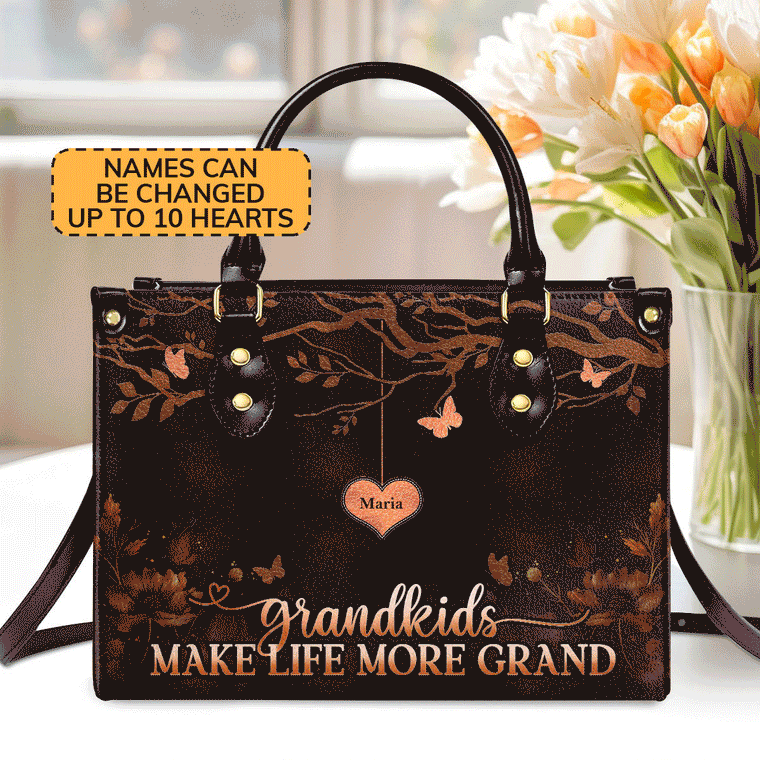Grandkids Make Life More Grand - Personalized Leather Handbag GMJSLB200009