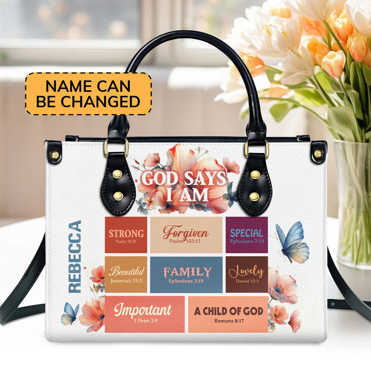 God Says I Am - Leather Handbag - Personalized Gift for Women GMJSLB200015