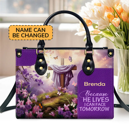 Because He Lives - Personalized Leather Handbag - Christian Floral Cross GMJSLB200020