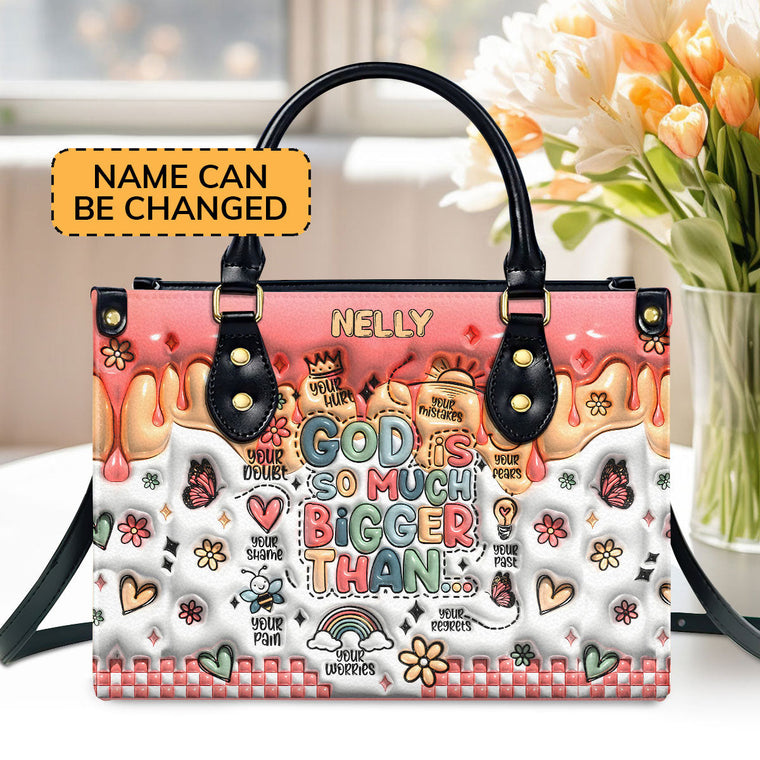 God Is Bigger Than - Personalized Leather Handbag - Gift for Women GMJSLB200026