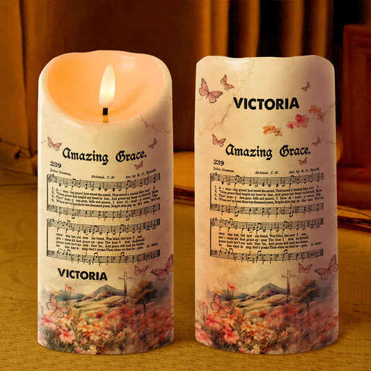 Amazing Grace - Personalized Flameless LED Candle - Gift For Her