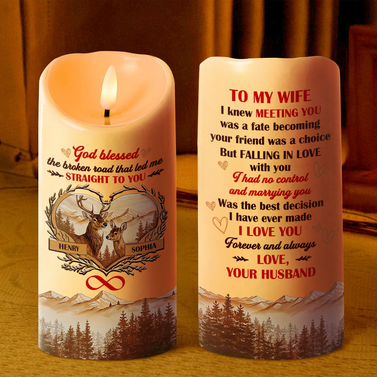 God Blessed The Broken Road - Personalized Flameless LED Candle