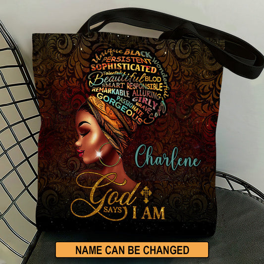 God Says I Am - Personalized Christian Tote Bag - Gift for Women GTTJS10051