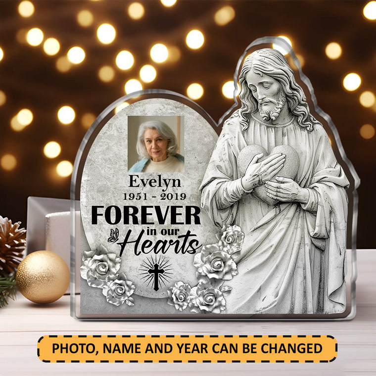 Forever In Our Hearts - Personalized Acrylic Memorial Plaque GAPJS10295