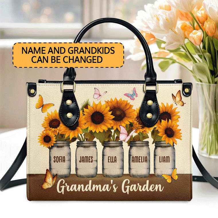Grandma's Garden - Personalized Leather Handbag GMJSLB200031