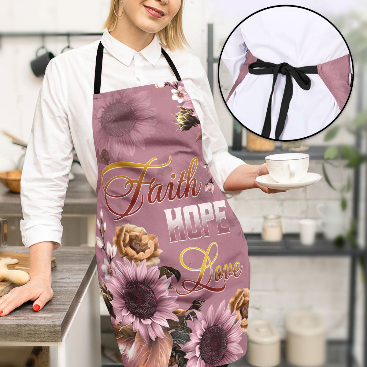 Faith Hope Love - Floral Christian Kitchen Apron
