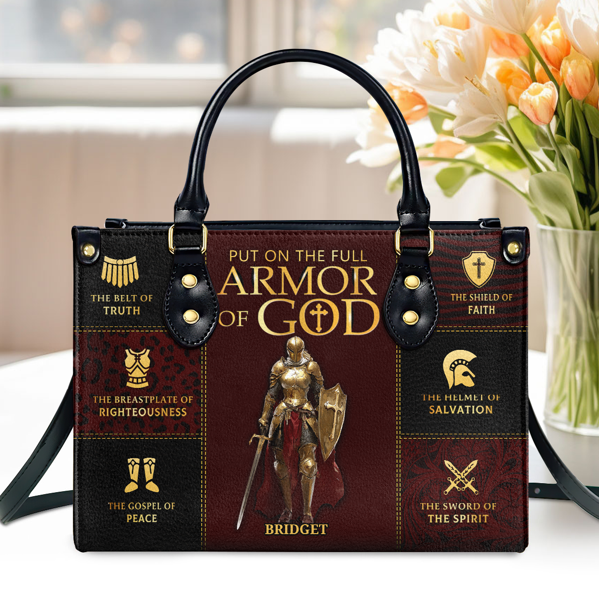 Full Armor Of God - Personalized Leather Handbag GMJSLB200085