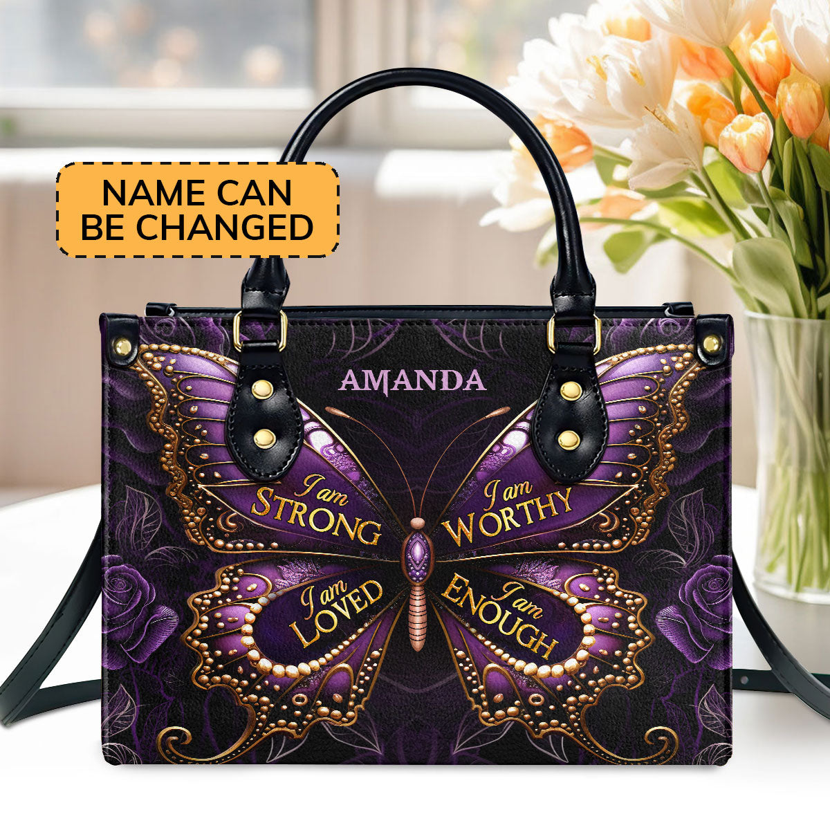 I Am Love - Personalized Leather Handbag - Christian Butterfly Design GMJSLB200010