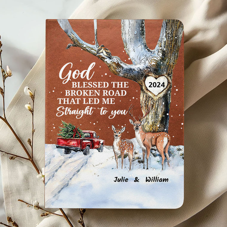 God Blessed The Broken Road - Personalized Leather Notebook GMJSNB200128