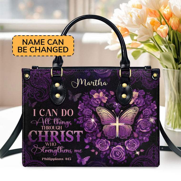 I Can Do All Things Through Christ - Personalized Leather Handbag GMJSLB200021