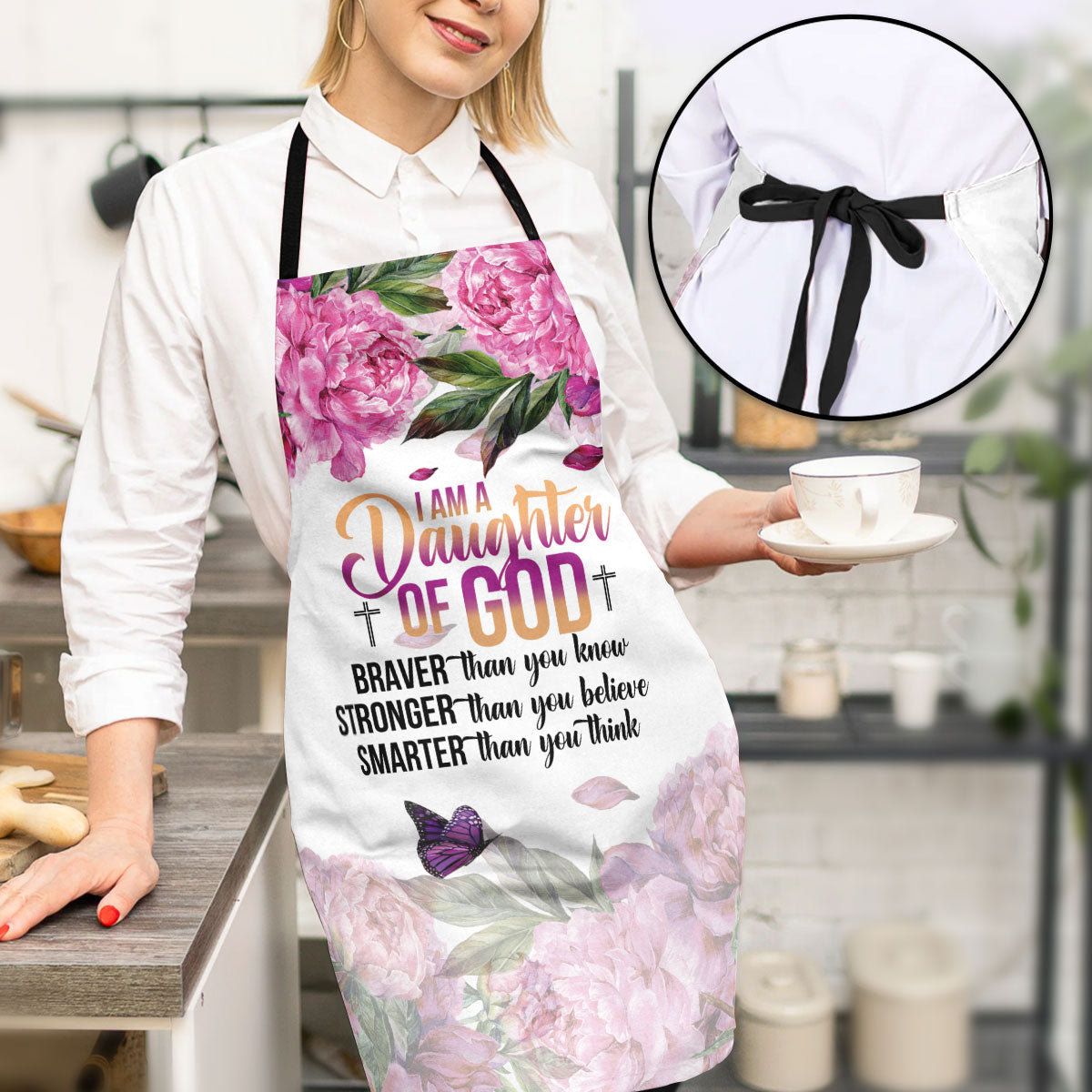 I Am A Daughter Of God - Apron With Tie Back Floral