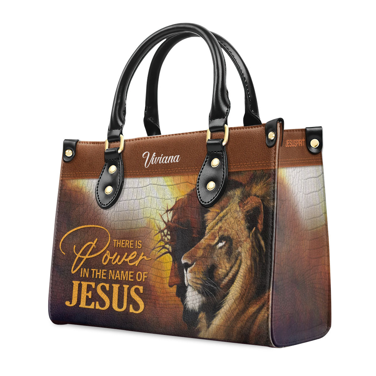 There Is Power In The Name Of Jesus - Personalized Leather Handbag GMJSLB200097