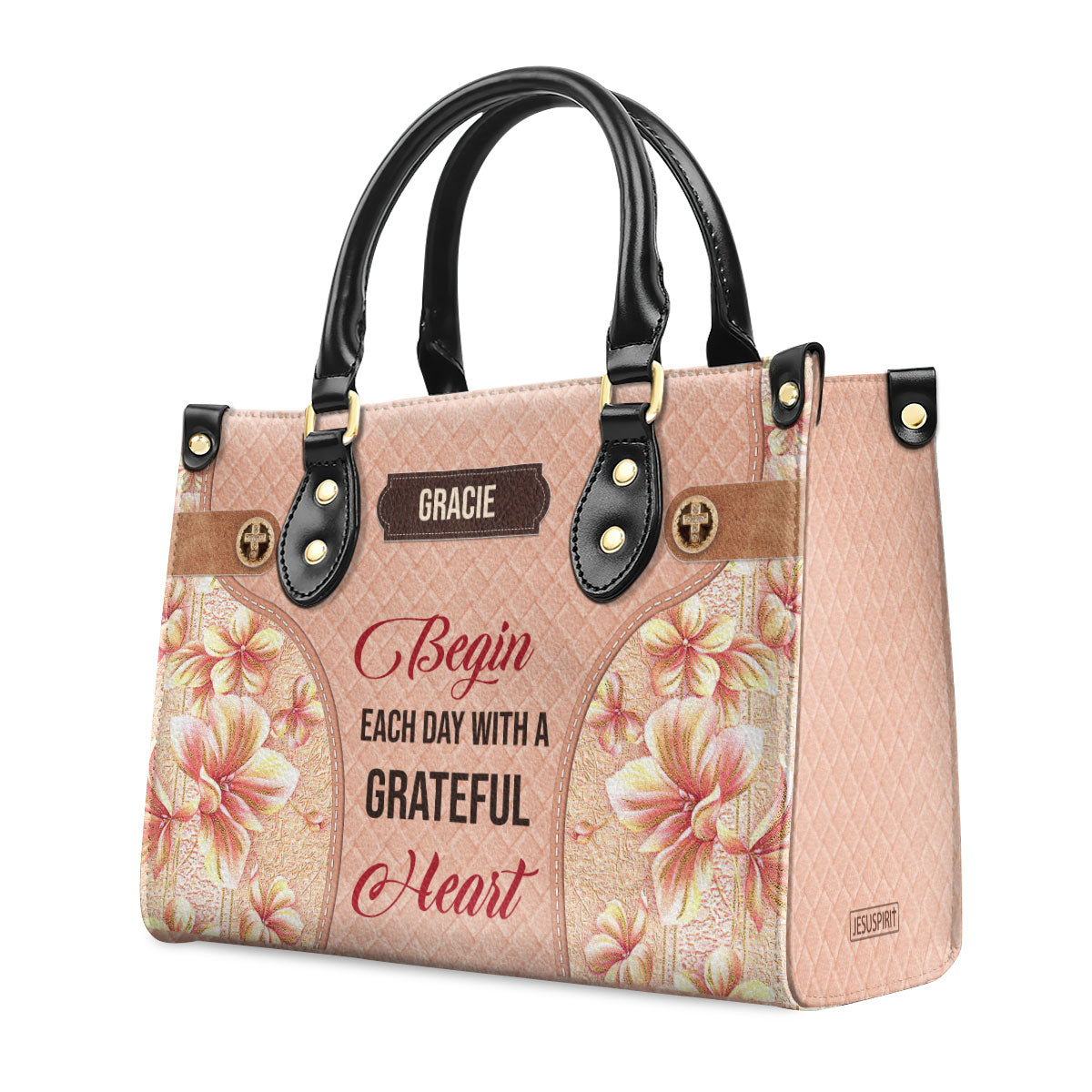 Begin Each Day With A Grateful Heart - Personalized Leather Handbag GMJSLB200105