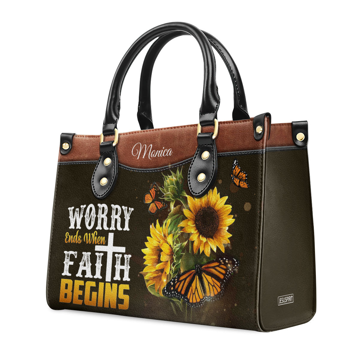 Faith-Inspired - Personalized Leather Handbag Butterfly Design GMJSLB200094