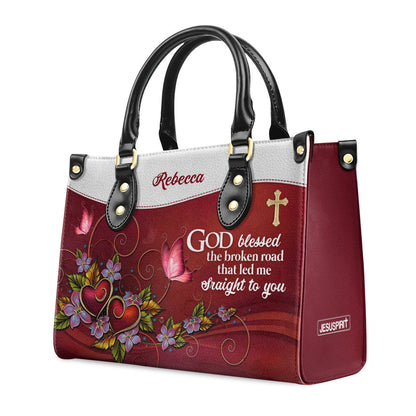 God Blessed The Broken Road - Personalized Leather Handbag GMJSLB200063