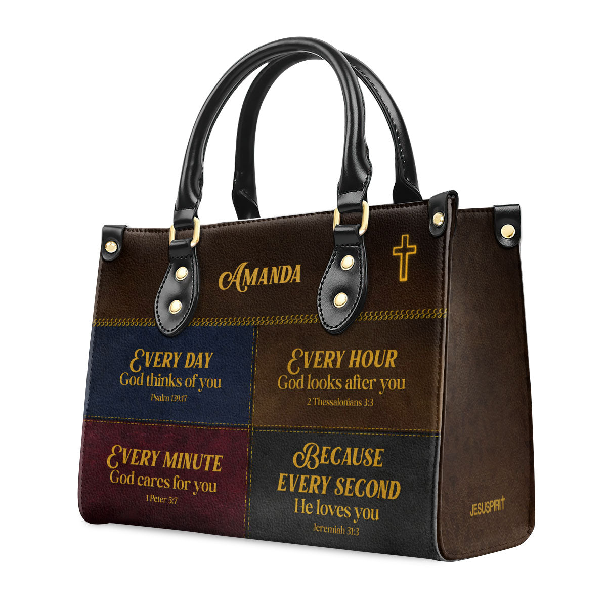 Gift For Christian Woman - Everyday God Thinks Of You - Personalized Leather Handbag Custom Name Inspirational Faith GMJSLB200075