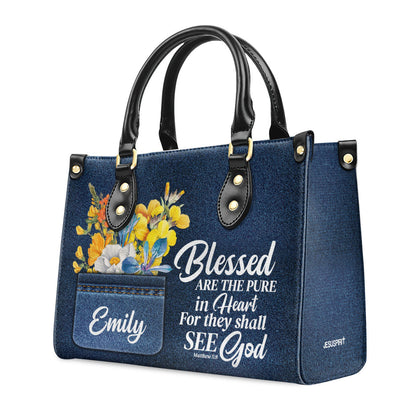 Blessed Are The Pure In Heart - Personalized Leather Handbag GMJSLB200069