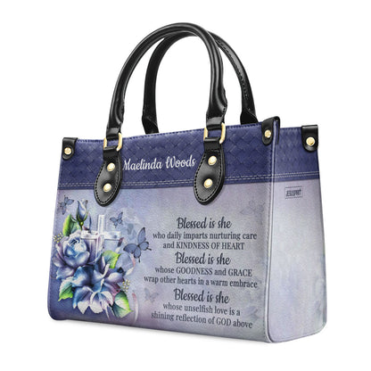 Blessed Is She Who Daily Imparts - Personalized Leather Handbag GMJSLB200095