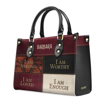 I Am Strong, I Am Worthy - Personalized Christian Leather Handbag GMJSLB200079