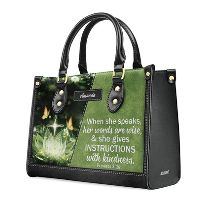 When She Speaks, Her Words Are - Personalized Leather Handbag GMJSLB200083