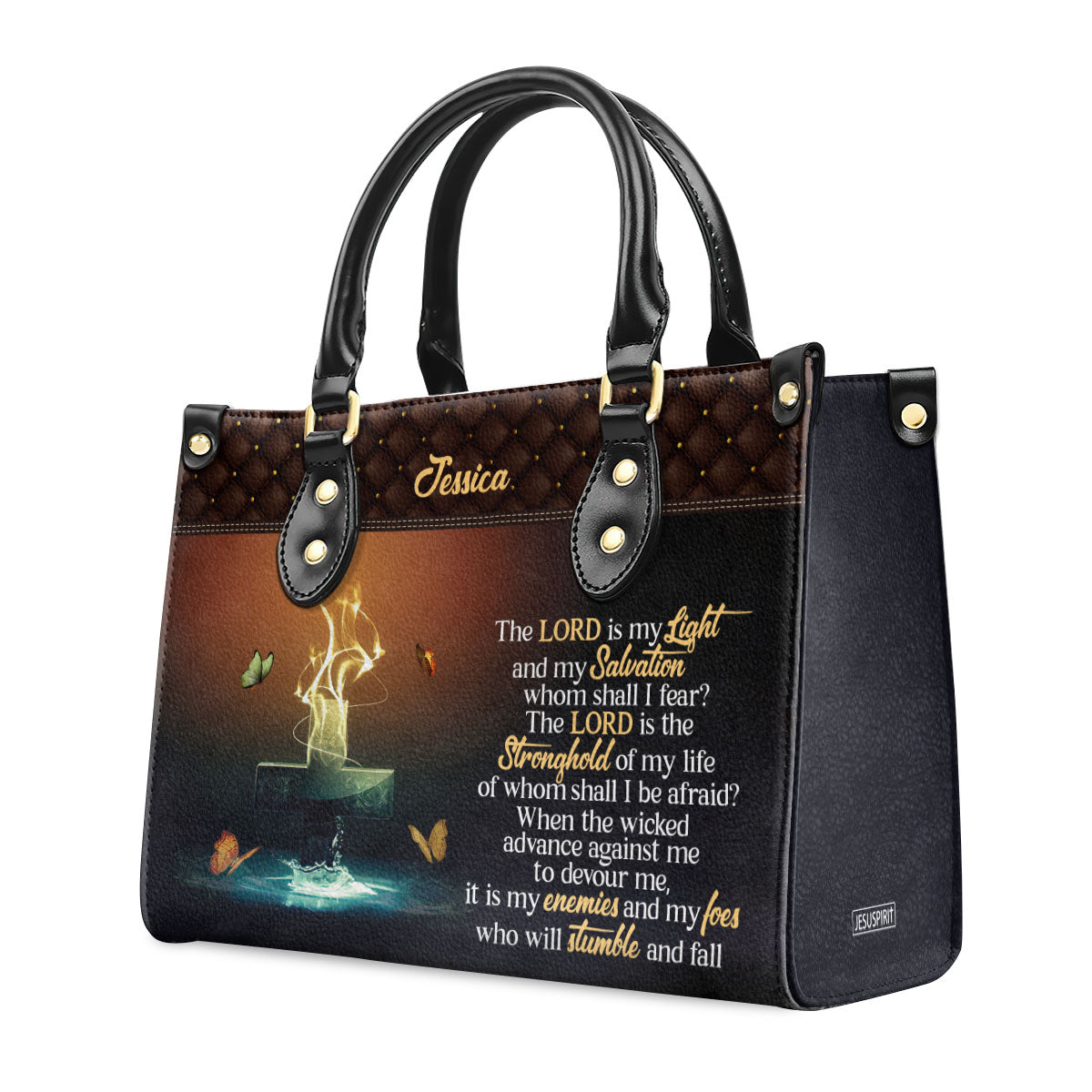 Psalm 27:1 Faith Quote - Personalized Leather Handbag GMJSLB200116