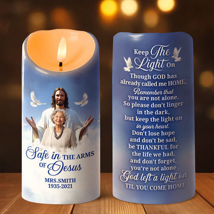 Safe In The Arms Of Jesus - Personalized Flameless LED Candle