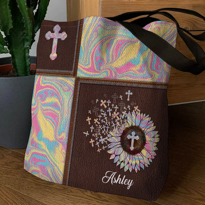 Christian Tote Bag - Personalized Floral and Cross Gift for Women GTTJS10334