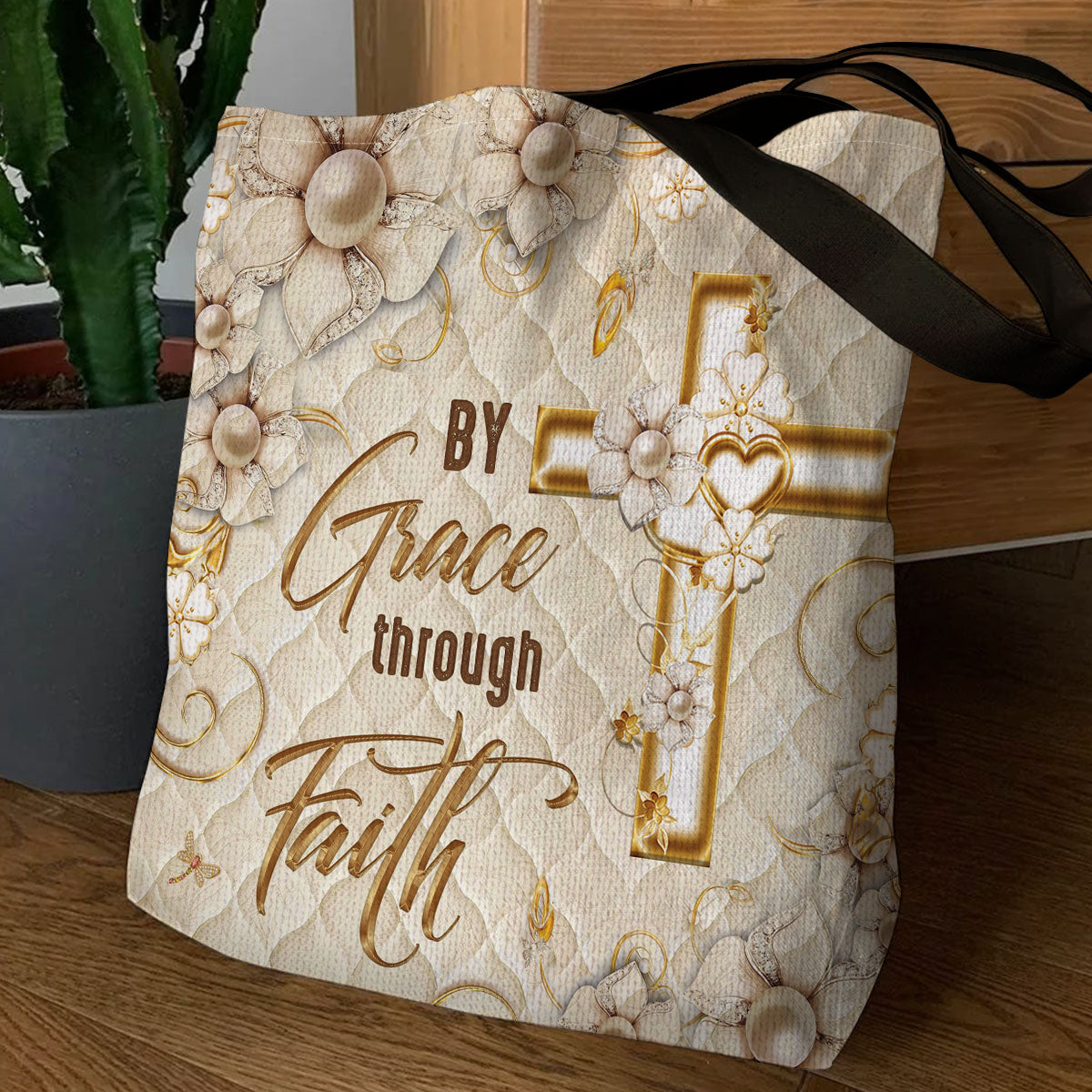 By Grace Through Faith - Inspirational Cross Tote Bag GTTJS10211
