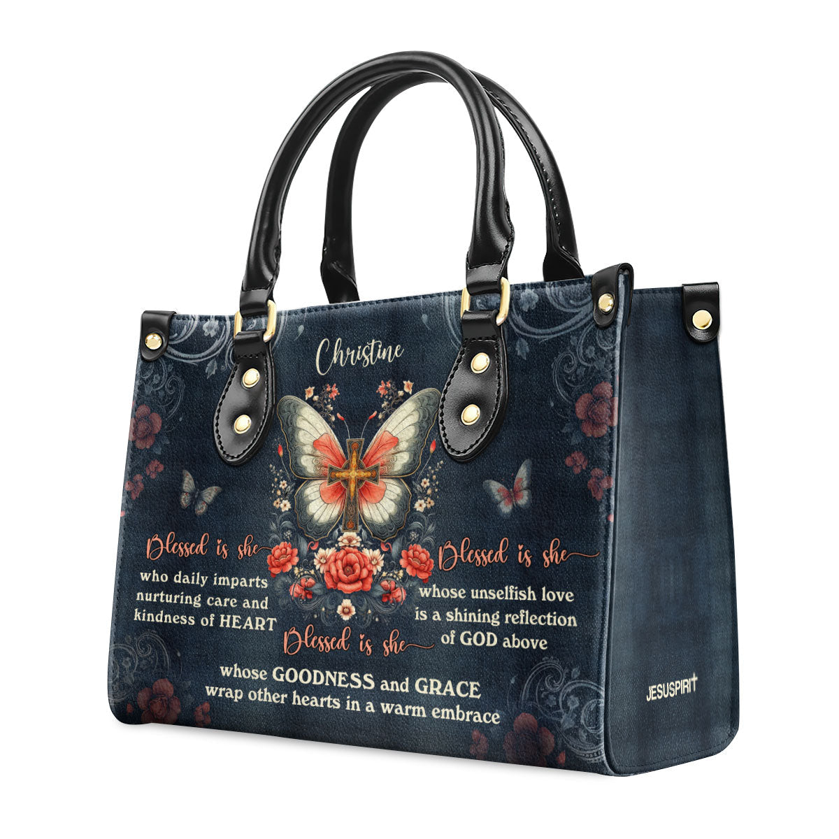 Blessed Is She - Personalized Leather Handbag - Christian Faith Floral Design GMJSLB200018