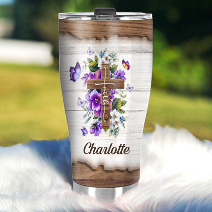 I Still Believe In Amazing Grace - Personalized Floral Cross Tumbler