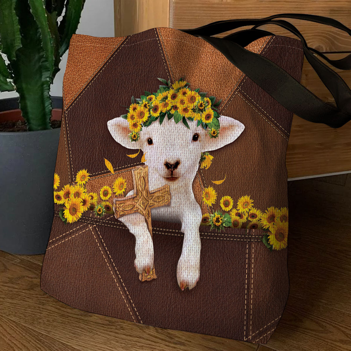 Faith-Inspired Cross and Lamb Tote Bag - Christian Gift for Women GTTJS10346