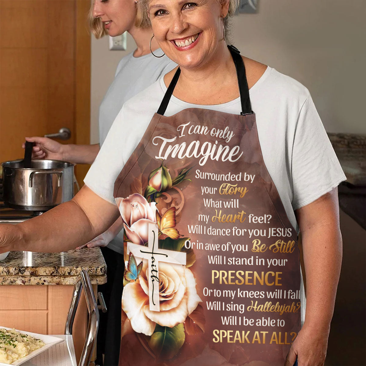Faith Cross with Floral Design - Apron for Christian Women
