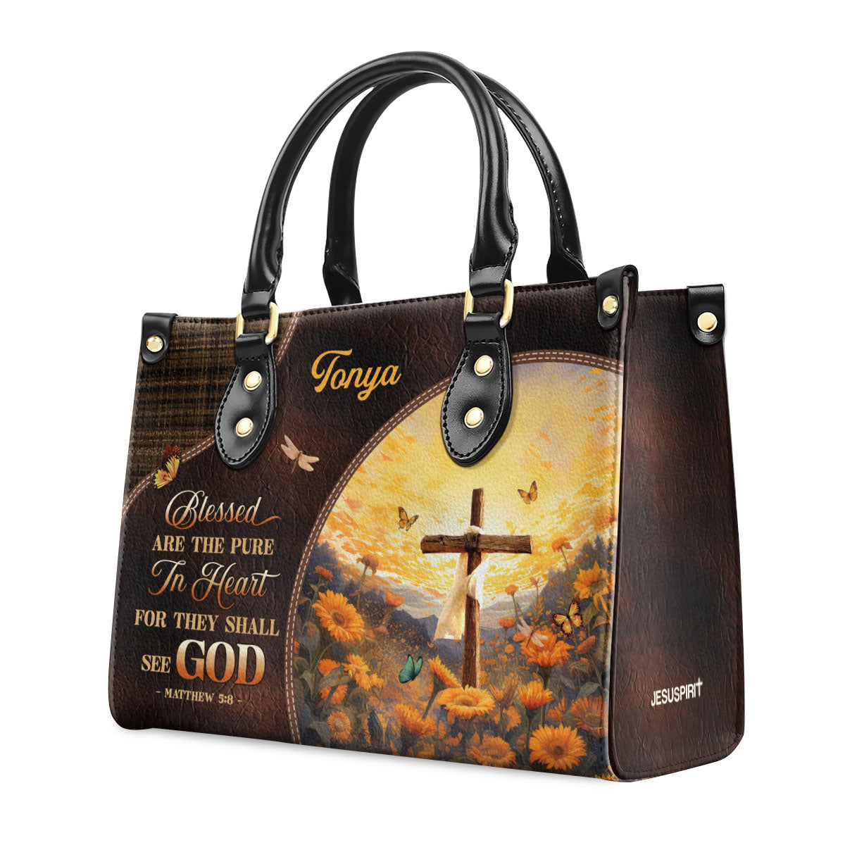 Blessed Are The Pure In Heart - Personalized Leather Handbag GMJSLB200033