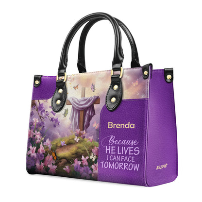 Because He Lives - Personalized Leather Handbag - Christian Floral Cross GMJSLB200020