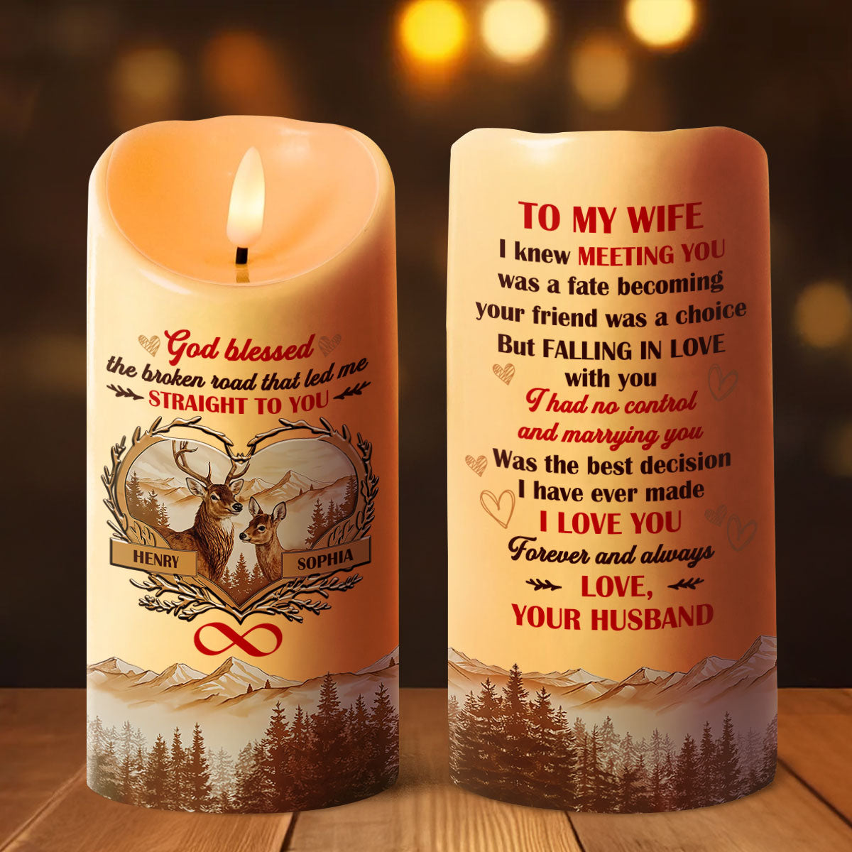 God Blessed The Broken Road - Personalized Flameless LED Candle