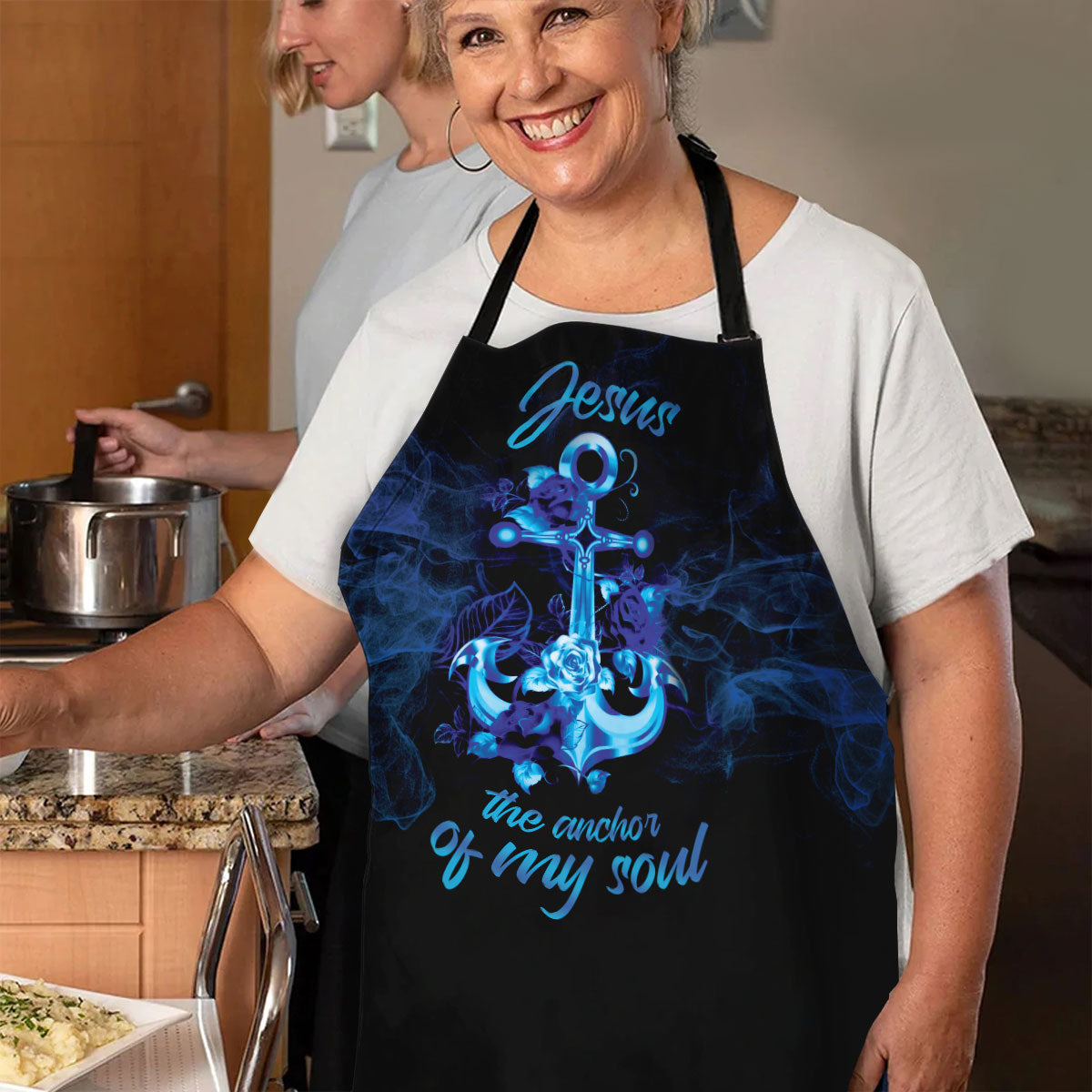Jesus The Anchor Of My Soul - Apron with Cross and Rose Design